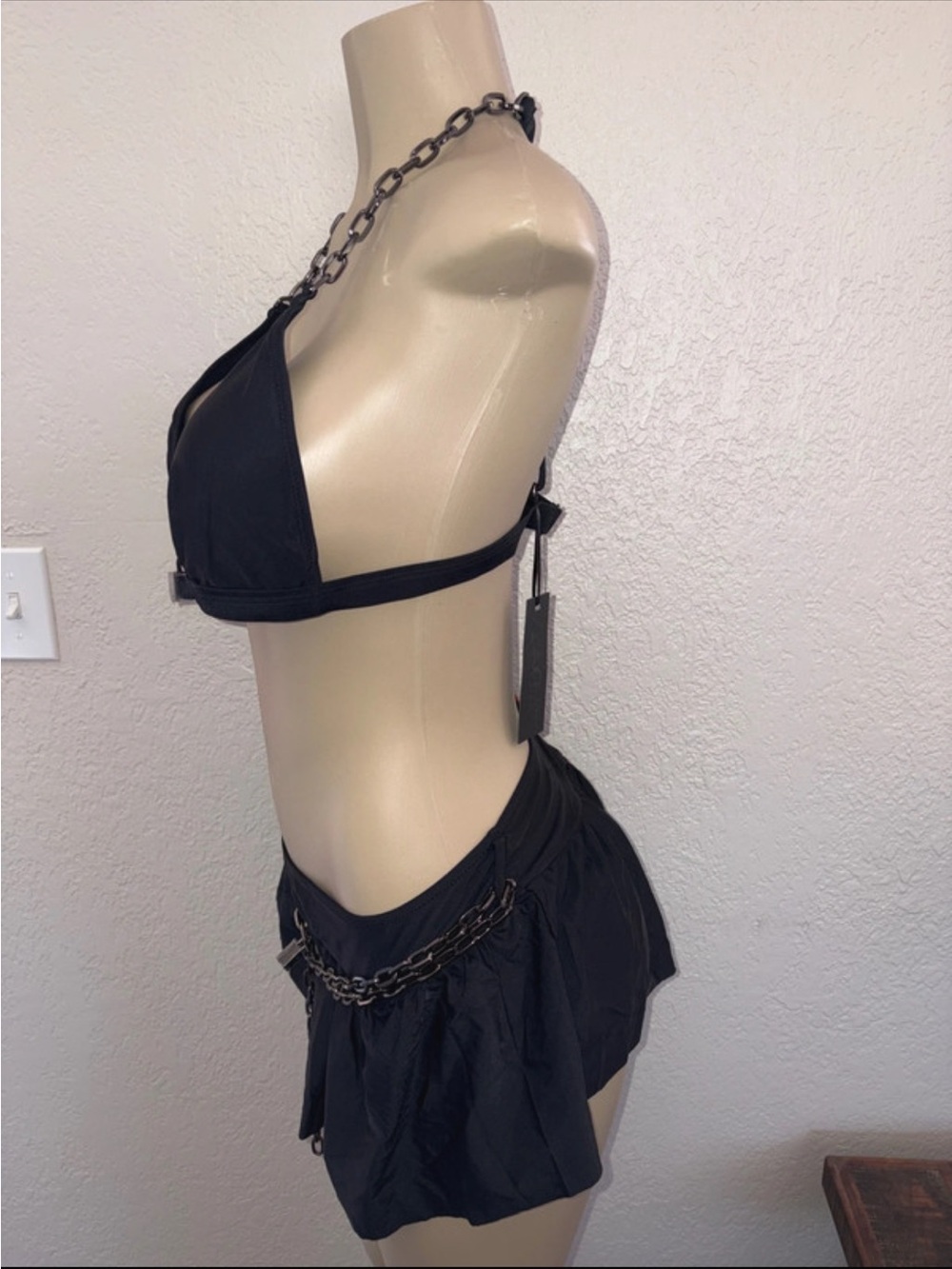 V - #DK995- Dolls Kill Widow Goth Black with Chains Bikini Set - 1X - Picture 5 of 10